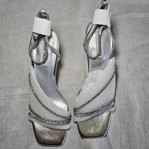Steve Madden Meggie Crystal Ankle Strap Sandal silver sz 10 - Picture 7 of 11